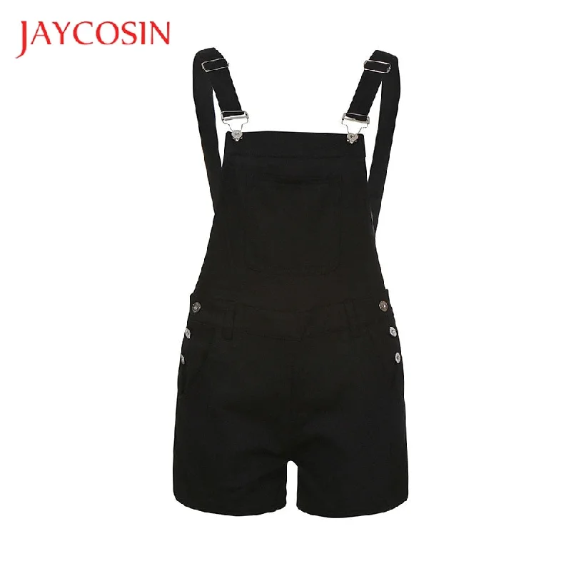 JAYCOSIN Loose Overalls Jeans Women Denim Bib Hole Pants  Demin Shorts Jumpsuit Wear Wild Single Items Elasticized Waistband