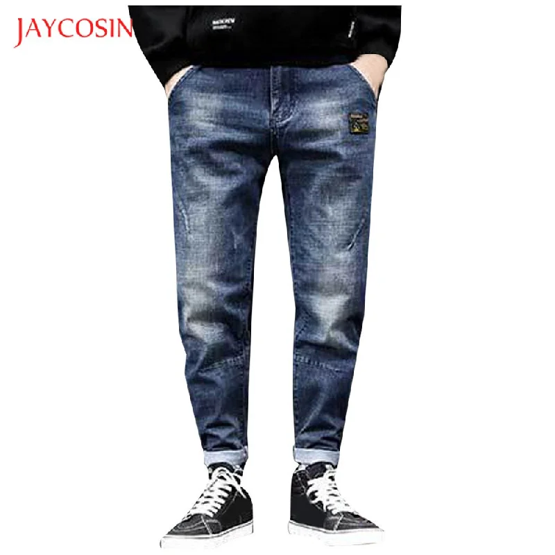 Jaycosin  Jeans Fashion Spring Autumn Solid Slim Denim Jeans Washed Ripped Trousers  Loose Harem Pants Japan Style