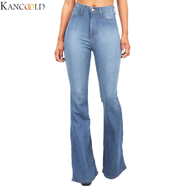 KANCOOLD Fashion High Waist Flare Jeans Women Bell Bottom Denim Ladies Skinny Jeans Retro Female Wide Leg Pants Trousers