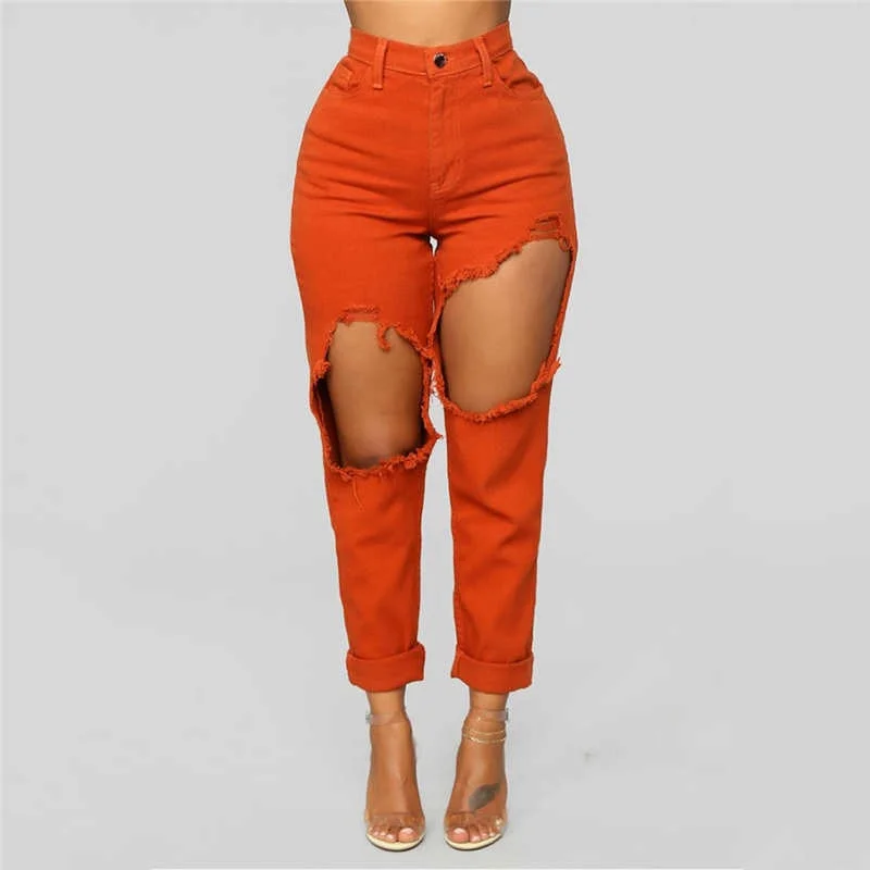 Fashion Women Stretch Jeans Female High Waist Stretch Slim Sexy Pencil Pants Personality Slim Torn Denim Jeans  Female Denim