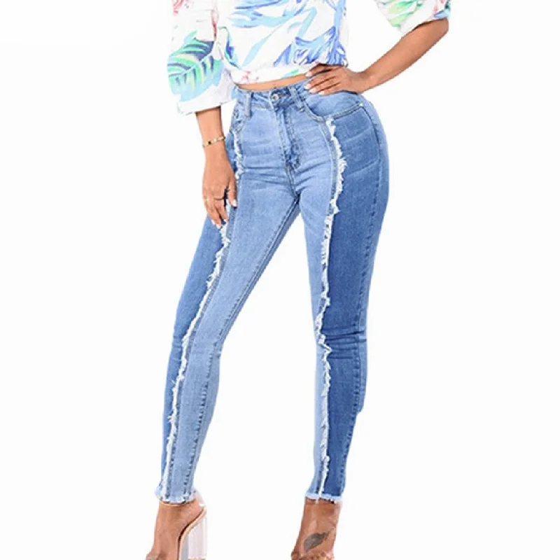 Autumn New Women's Stretch To Tighten Large Size Printing Imitation Denim Casual Trousers Feet Fashion Wild Casual Jeans#YL10