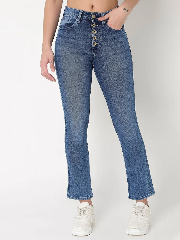 Spykar Women Mid Blue Faded Look Mid Rise Jeans