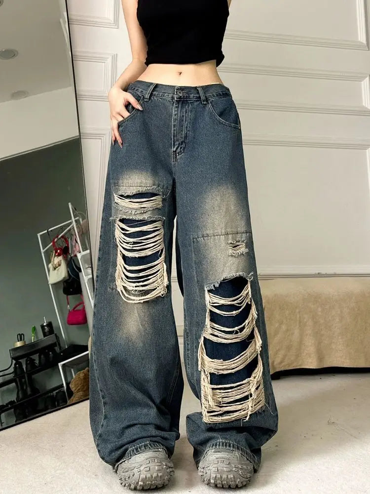 DressBetty - 2024 Loose Casual Trend Streetwear Women's Denim Pants Jeans