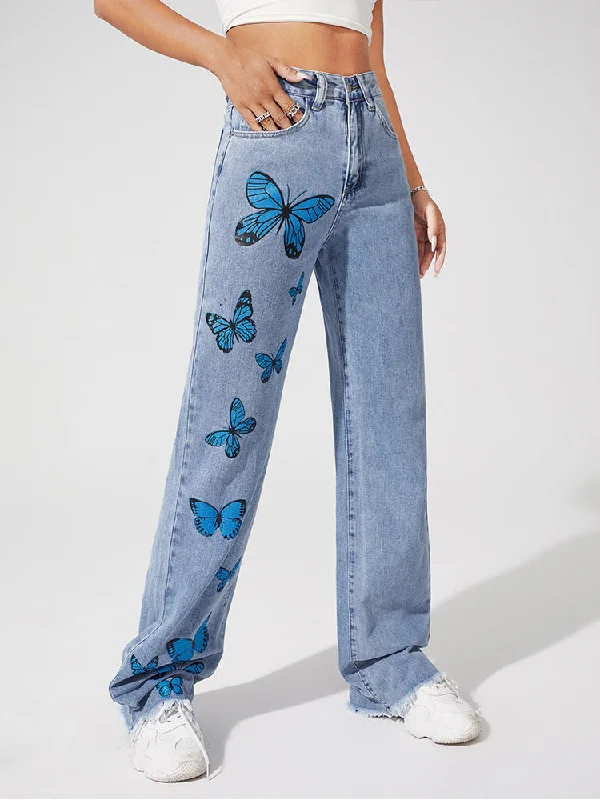 DressBetty - Blue Butterfly Straight Jeans