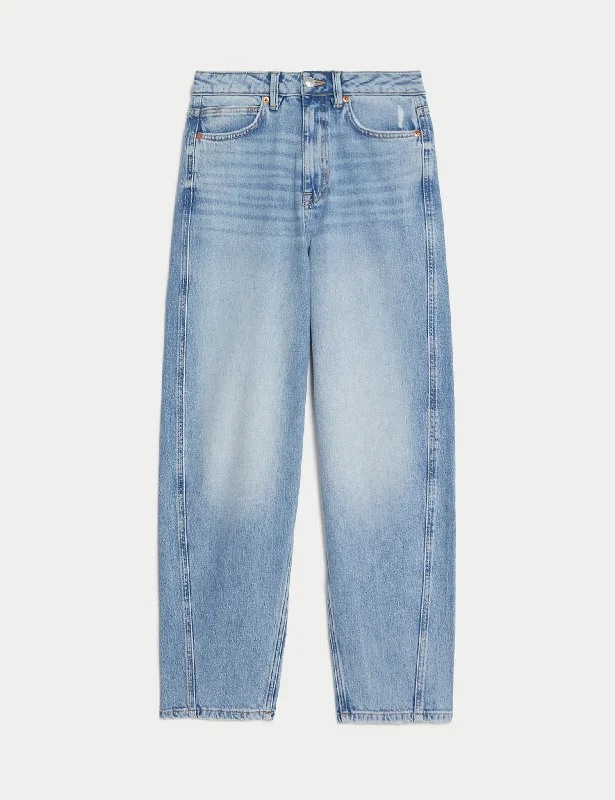 High Waisted Carrot Leg Ankle Grazer Jeans