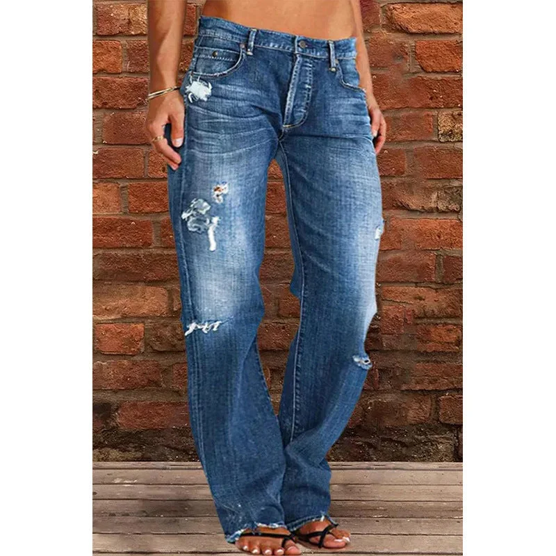 DressBetty - Broken Hole Casual Straight Leg Jeans