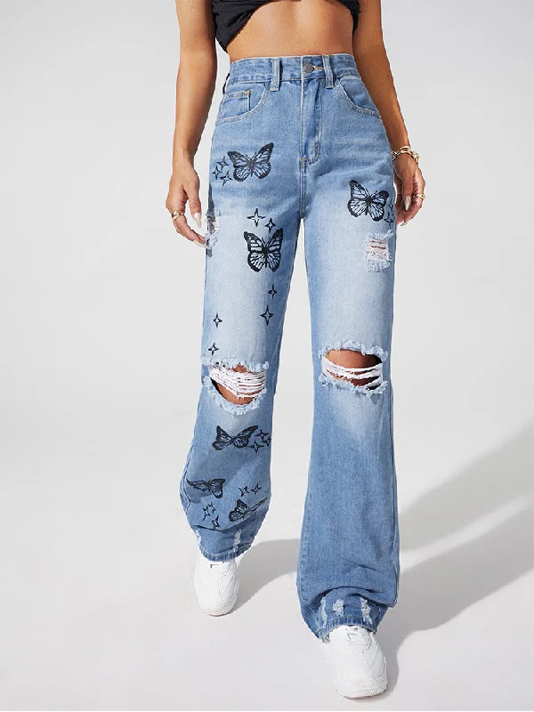 DressBetty - Street Butterfly Printed Jeans