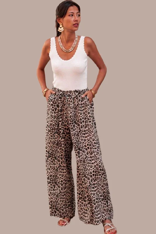 Boho Hawaiian Wide Leg Pants Leopard Pattern for Women