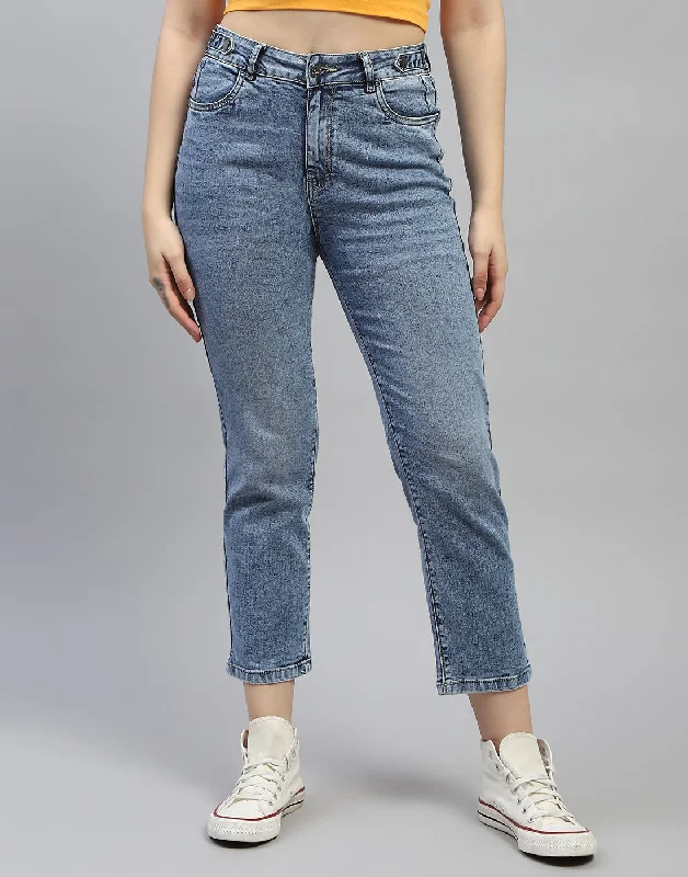 Women Blue Solid Regular Fit Denim