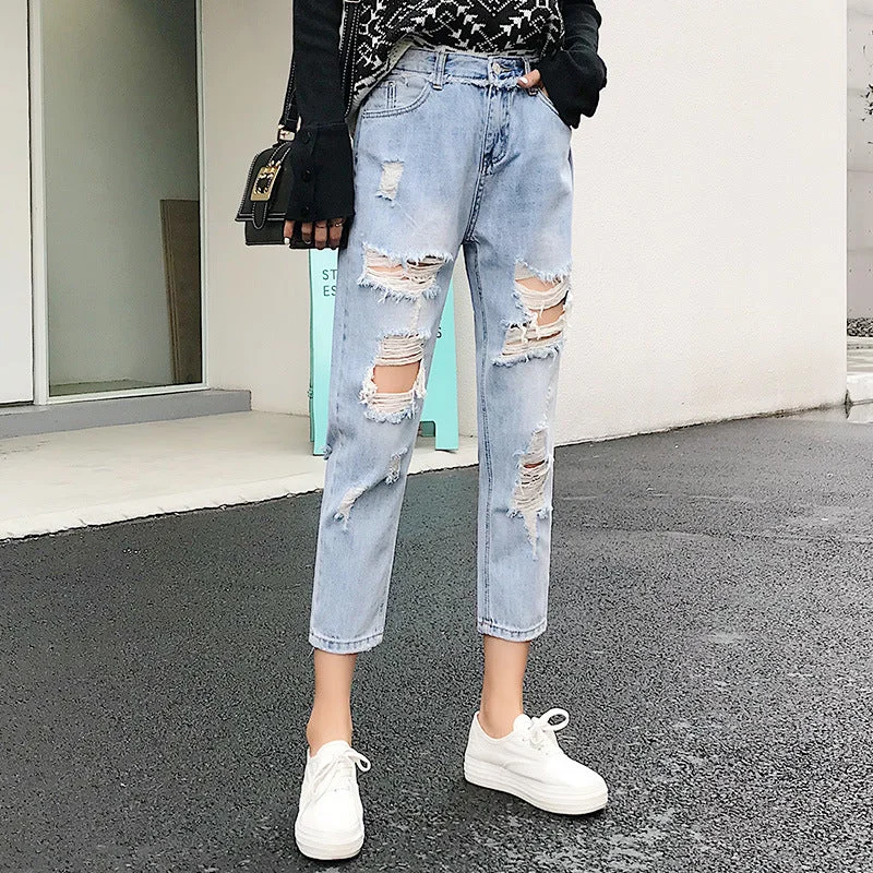 Women Blue Loose Vintage Jeans