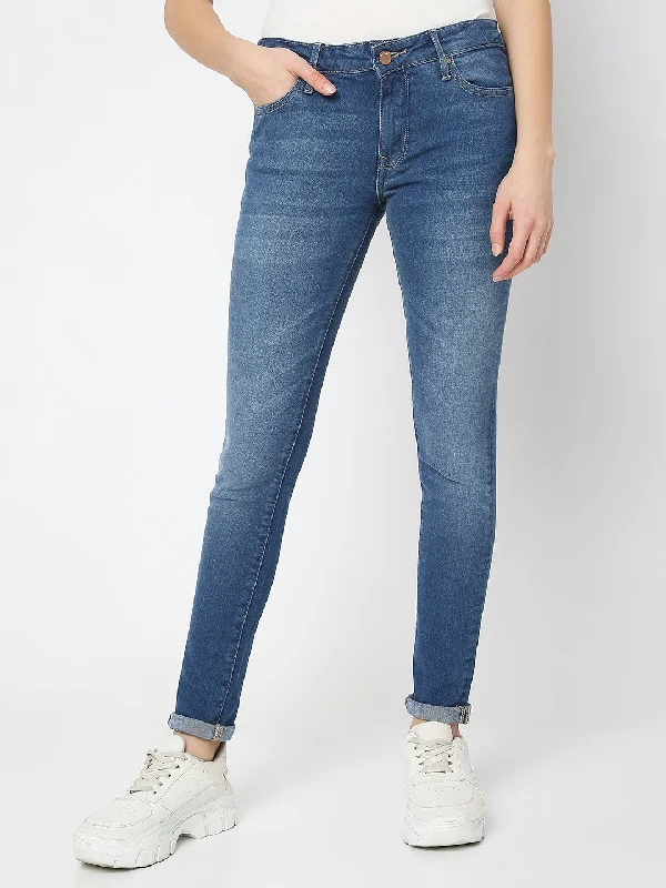 Spykar Mid Blue Mid Rise Jeans For Women