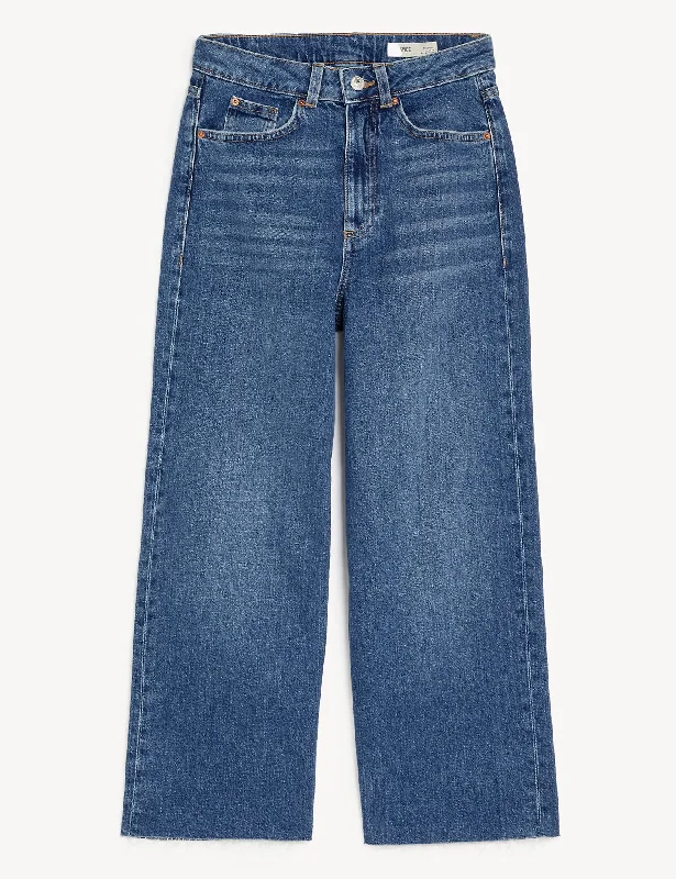 High Waisted Wide Leg Ankle Grazer Jeans