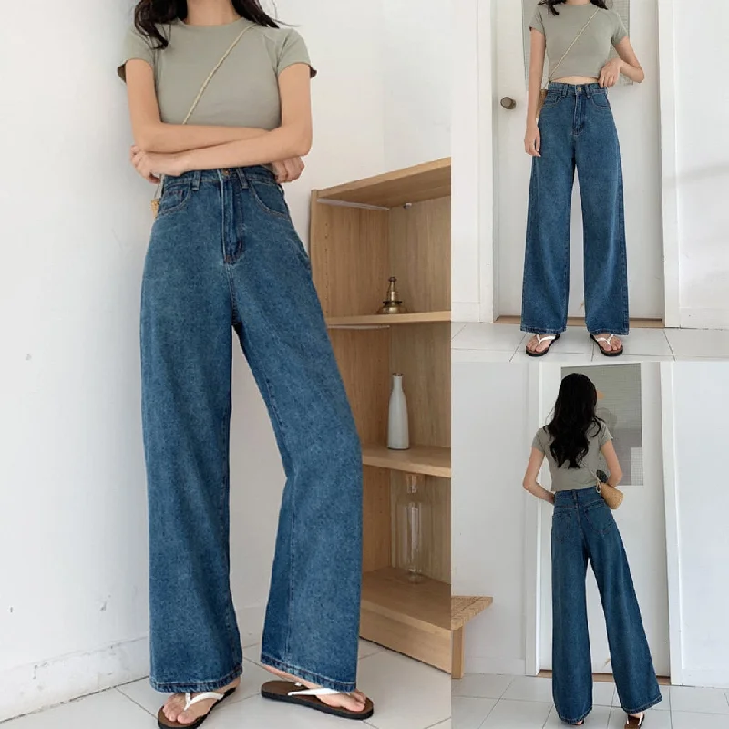 Fashion Women High Waist Casual Straight Tube Wide Leg Pants Vintage Jeans jeans woman джинсы женские джинсы