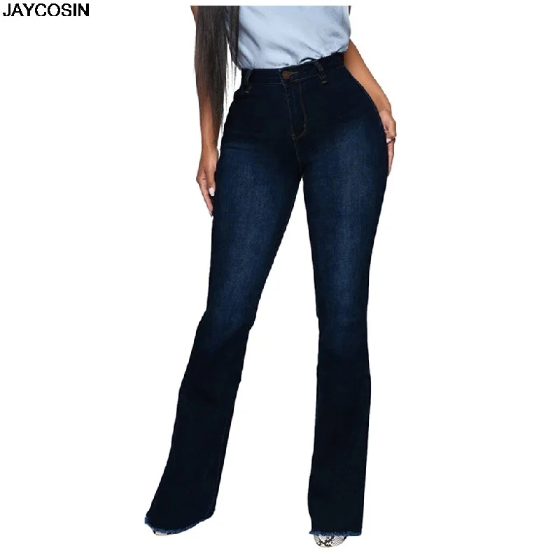 JAYCOSIN jeans Women's Winter High Waist Jeans Elastic Waist Pockets Solid Color Jean 2020 new hot sale spodnie jeansowe damskie