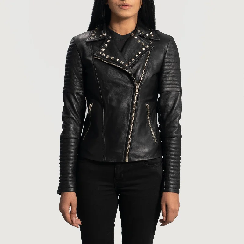 Sally Mae Studded Black Leather Biker Jacket