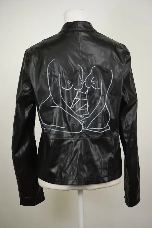 'Lovers' Linework Hand-Painted Leather Jacket