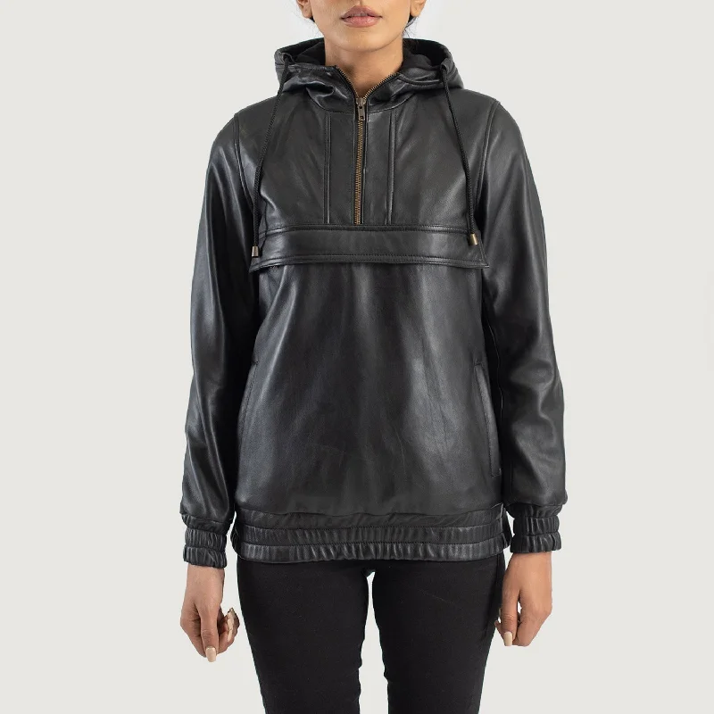 Zest Black Hooded Leather Pullover Jacket