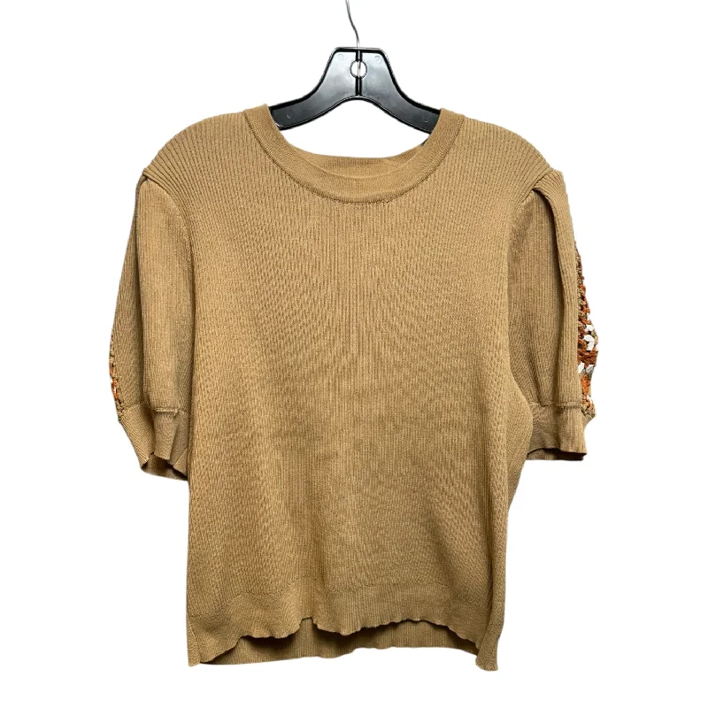 Ribbed Crochet Sleeve Sweater Short Sleeve By Nanette By Nanette Lepore In Tan, Size: L