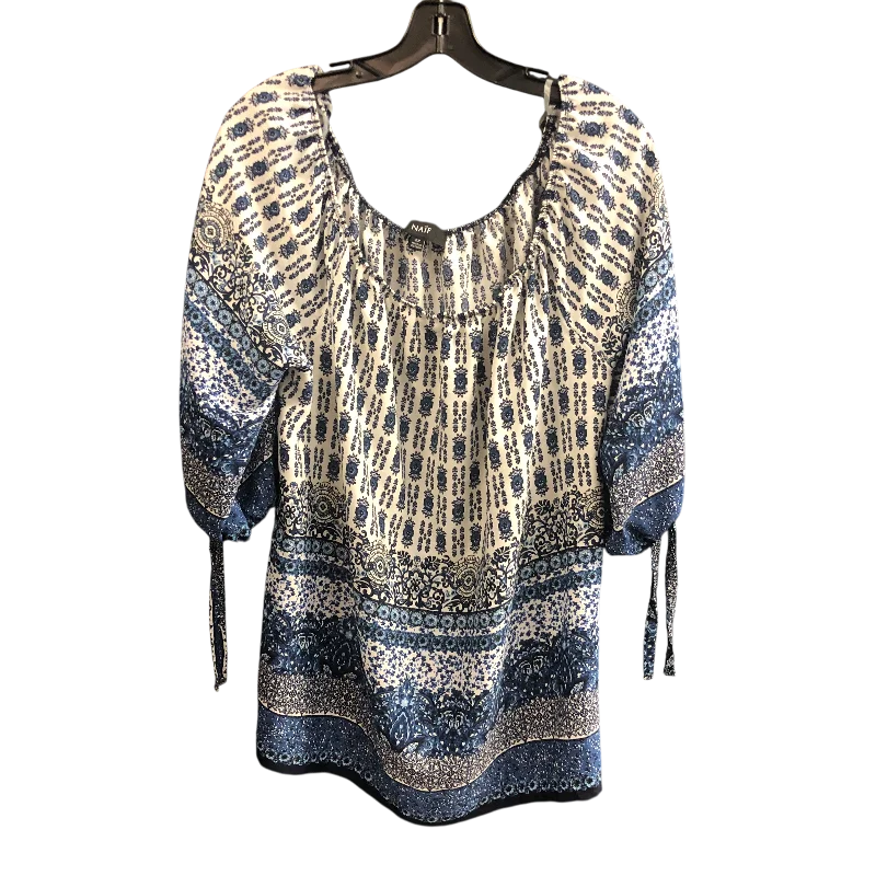 Top 3/4 Sleeve By Naif In Blue & White, Size: 2x