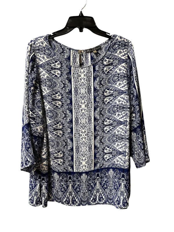 Top 3/4 Sleeve By Rose And Olive In Blue & White, Size: 1x