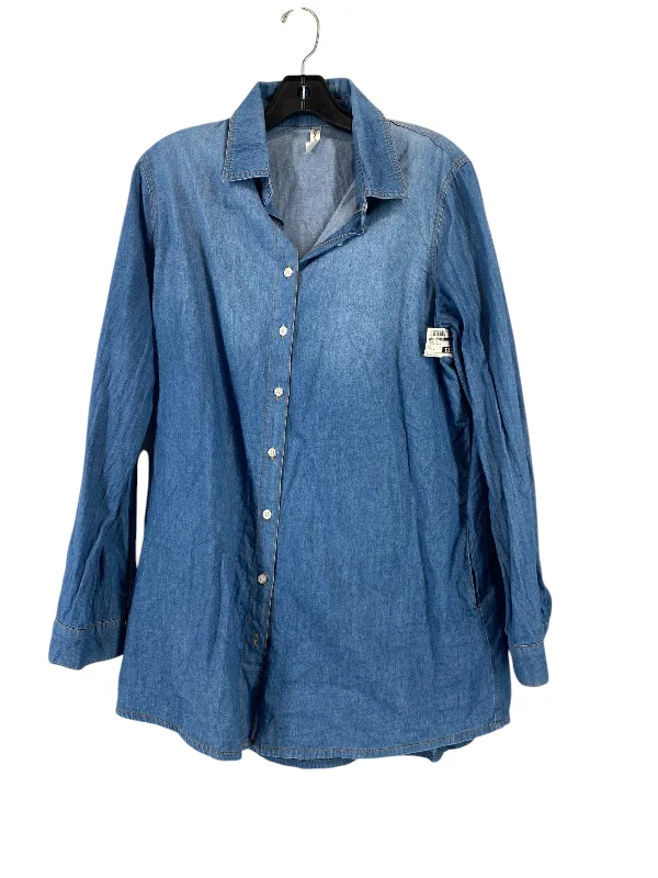 Top Long Sleeve By Acting Pro In Blue Denim, Size: L