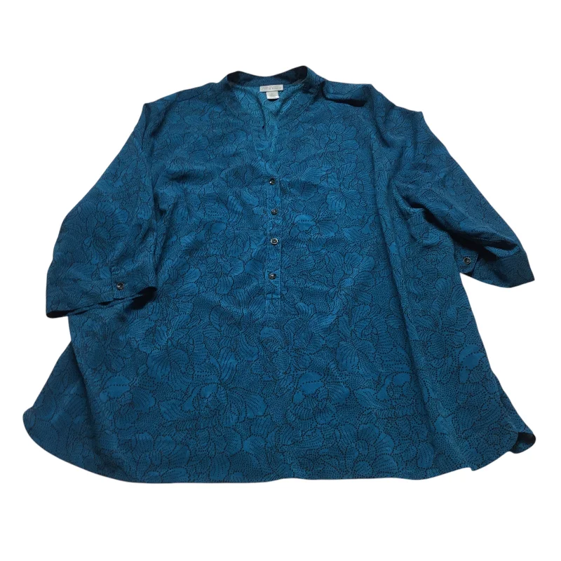 Top Long Sleeve By Catherines In Black & Blue, Size: 3x