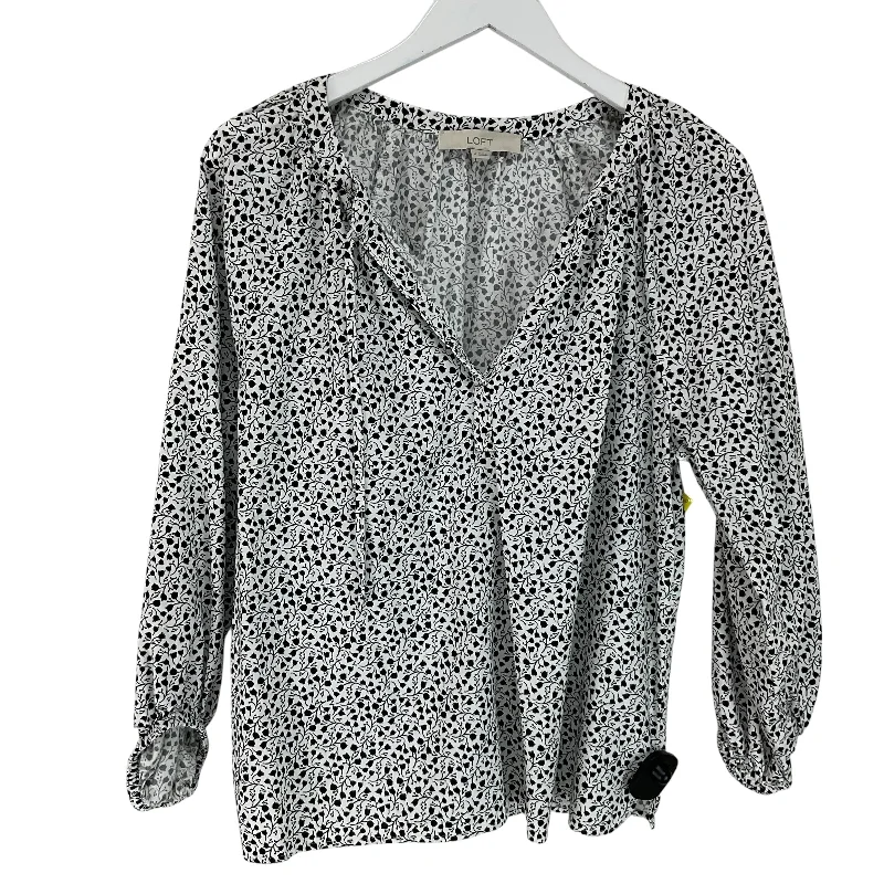 Top Long Sleeve By Loft In Black & White, Size: M