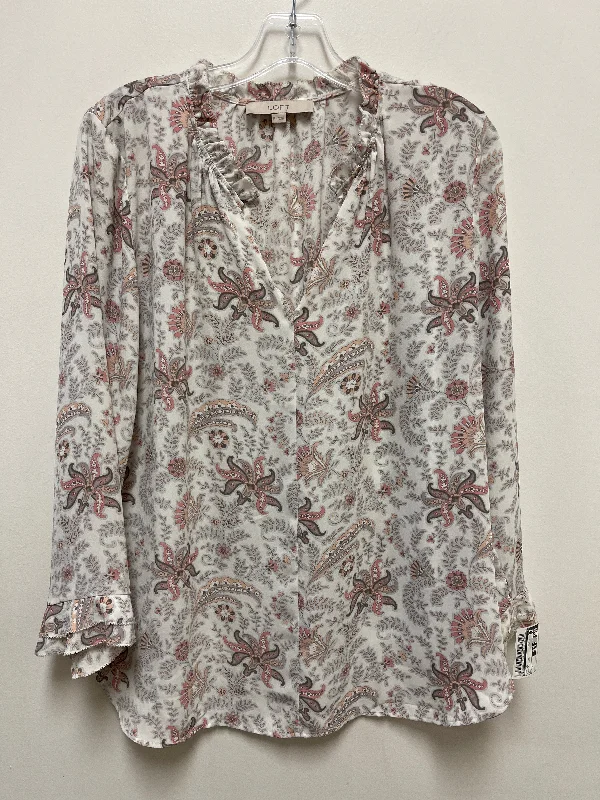 Top Long Sleeve By Loft In Pink & White, Size: M