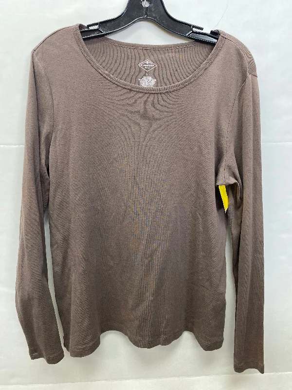 Top Long Sleeve By St Johns Bay In Taupe, Size: L