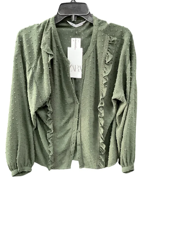 Top Long Sleeve By Zara In Green, Size: L