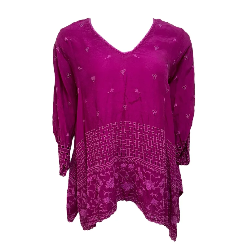 Violet Embroidered Top Long Sleeve By Johnny Was In Purple, Size: M