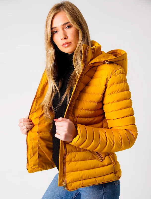 Ginger 2 Quilted Hooded Puffer Jacket in Old Gold - Tokyo Laundry