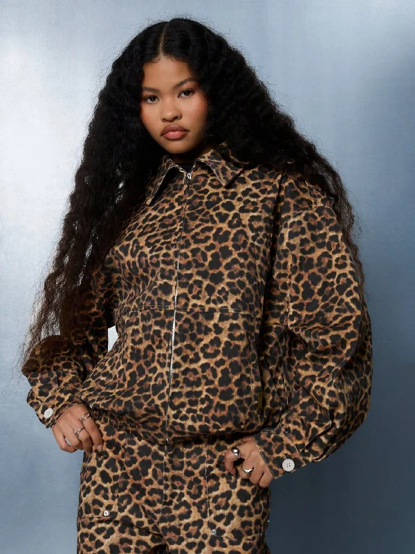 SUMWON WOMEN Leopard Print Twill Blouson Jacket