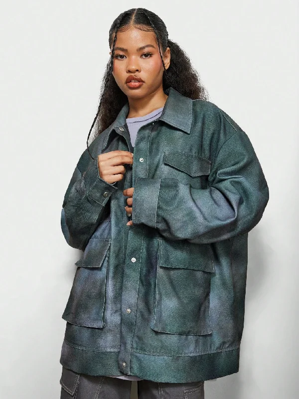 SUMWON WOMEN Oversized All Over Printed Twill Utility Jacket