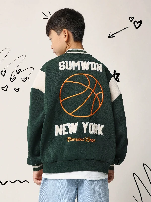 Tween Boys Oversized Varsity Bomber Jacket With Embroidery And Applique