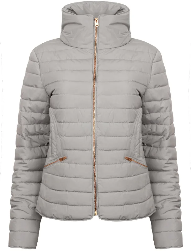 Zelda 2 Funnel Neck Quilted Jacket in Silver Sconce - Tokyo Laundry